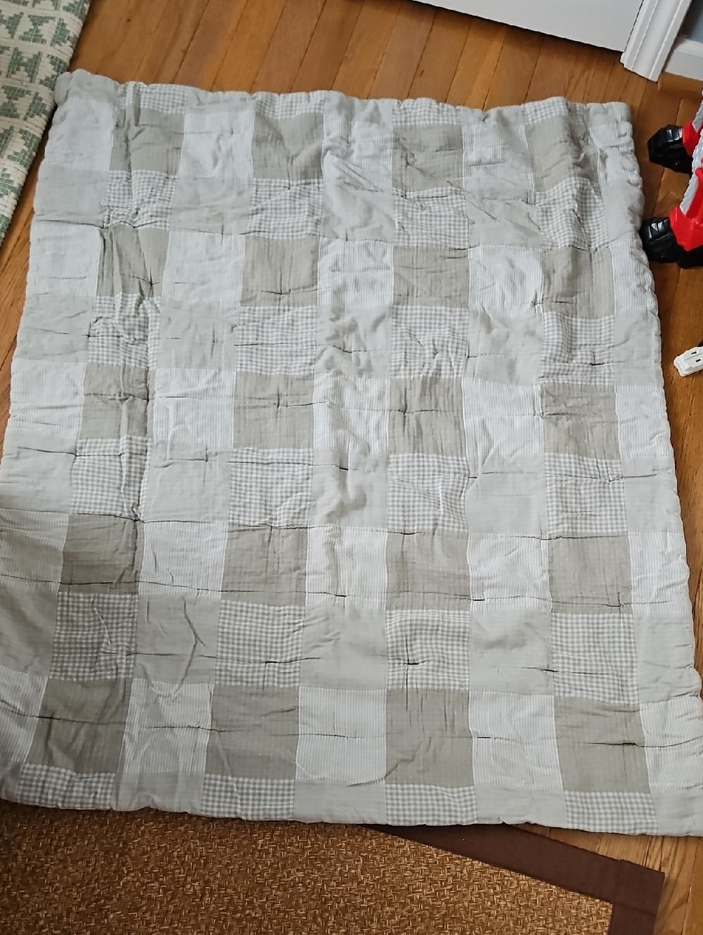 Zara Home Check & Solid Patchwork Quilt Throw - Beige & White For Toddler